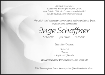 Traueranzeige von Inge Schaffner von Pegnitz-Zeitung